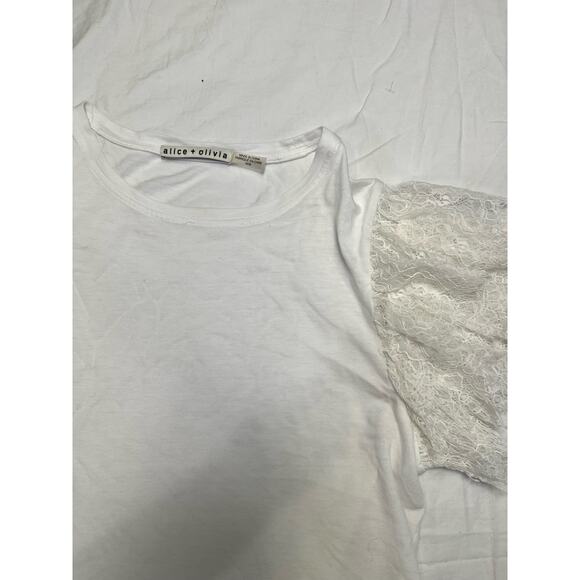 Alice & Olivia White Lace Sleeve Crop Stretchy Romantic Darcelle T-Shirt Medium - Picture 4 of 11